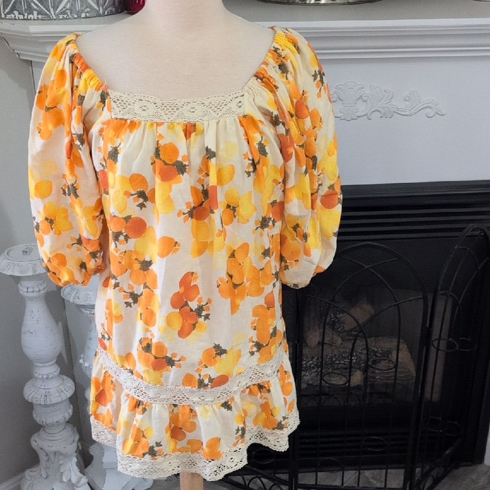 Nicole Miller Yellow and Orange Floral Blouse